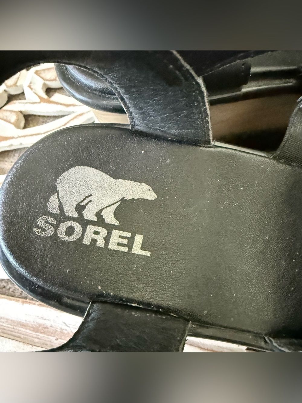 Sorel Black Leather Wide Strap Wedge Platform Sandals Shoes Women’s 10 - Picture 6 of 12